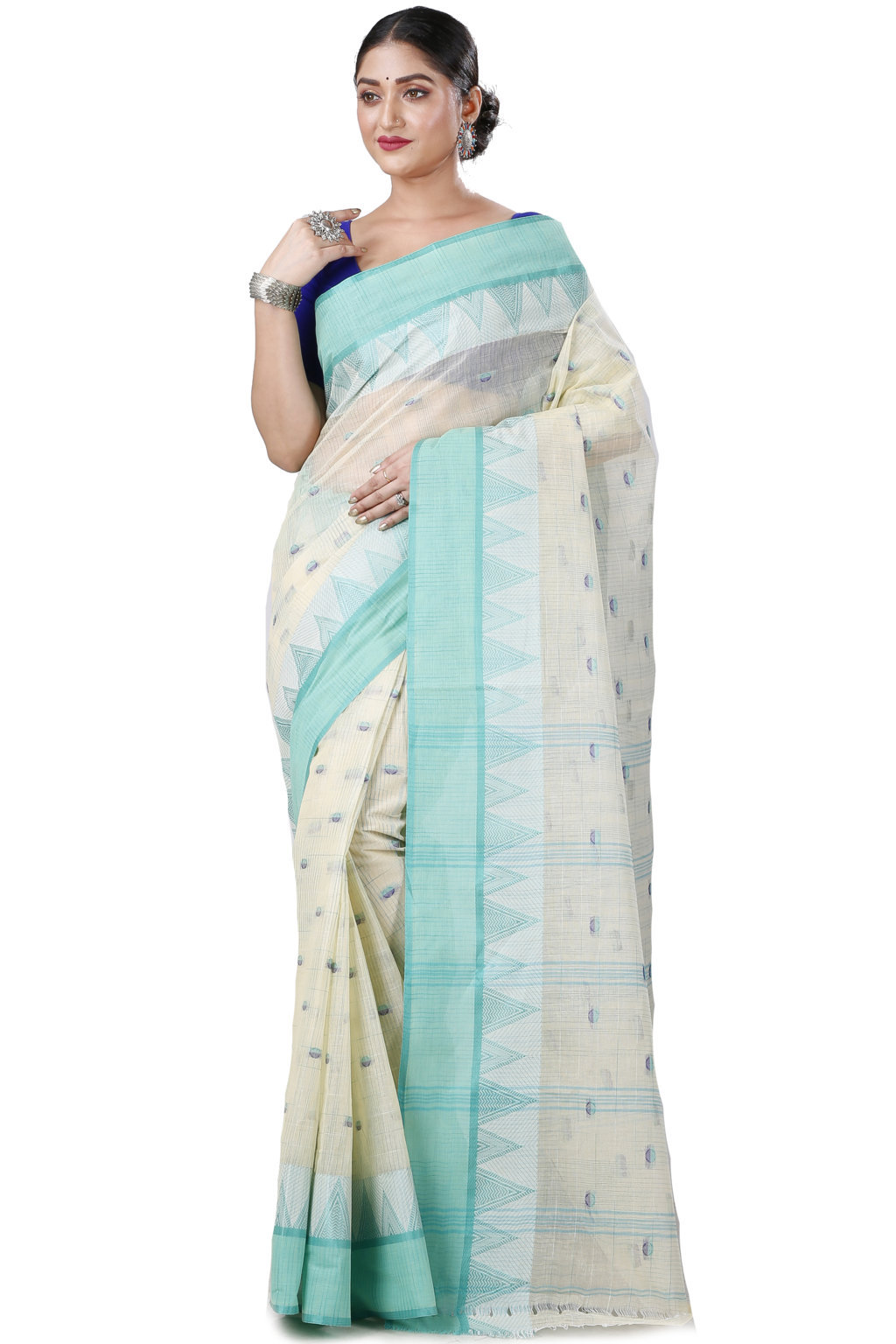 Light Green Pure Cotton Ishvari Tant Saree (1079)
